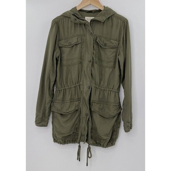 Abercrombie & Fitch Military Utility Jacket Full‎ Zip Drawstring Unlined Sz XS - Picture 1 of 9
